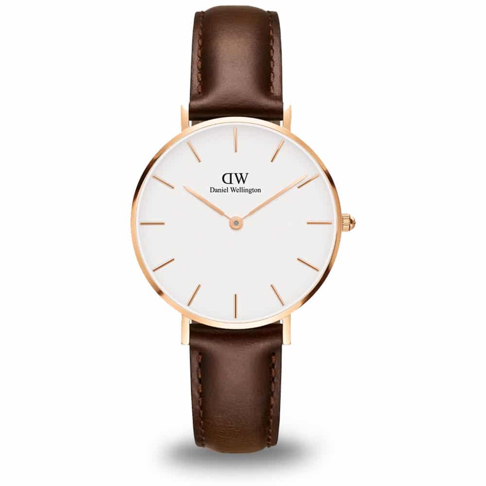 Biele hodinky Daniel Wellington s koženým remienkom