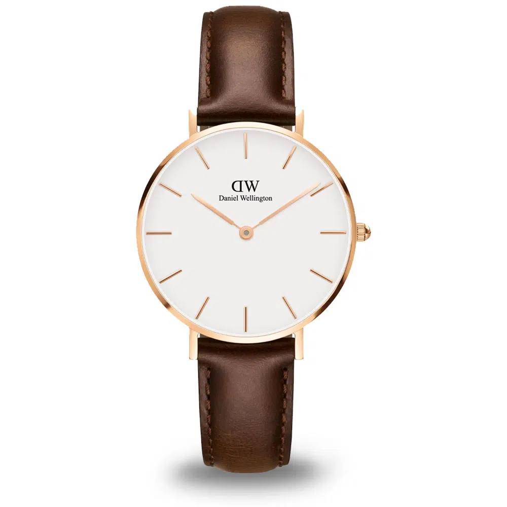 Biele hodinky Daniel Wellington s koženým remienkom
