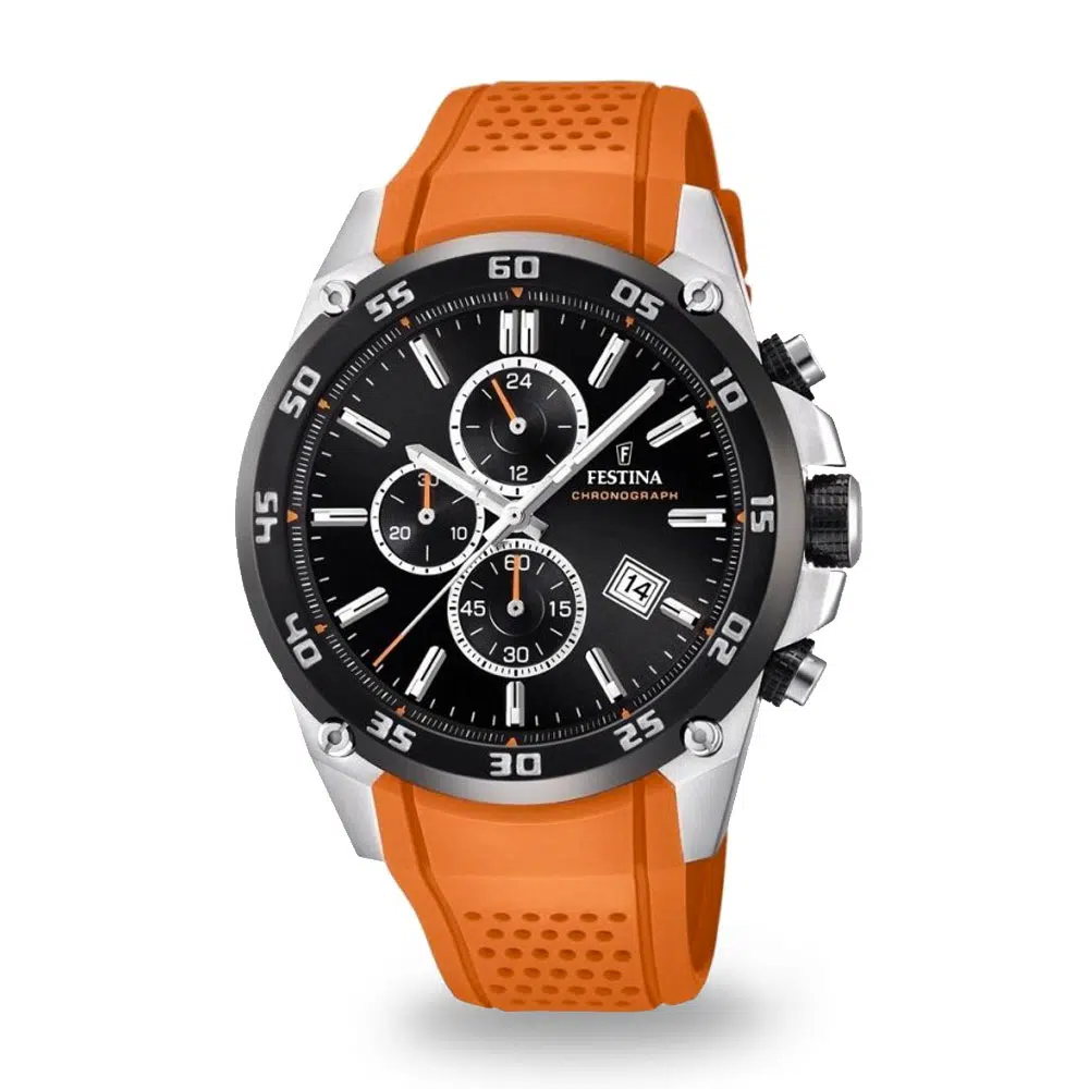 Športové hodinky Festina s oranžovým remienkom