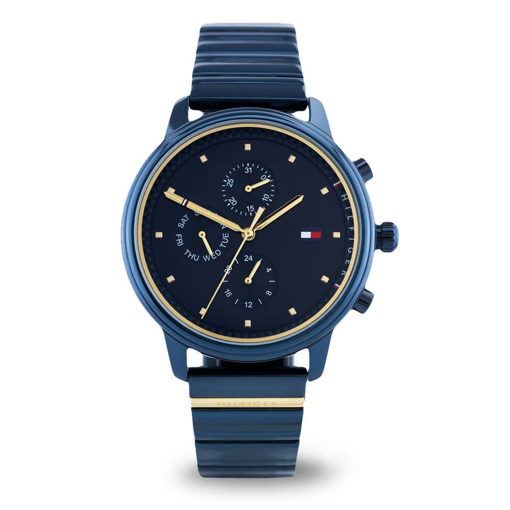 Modré hodinky Tommy Hilfiger so zlatými prvkami