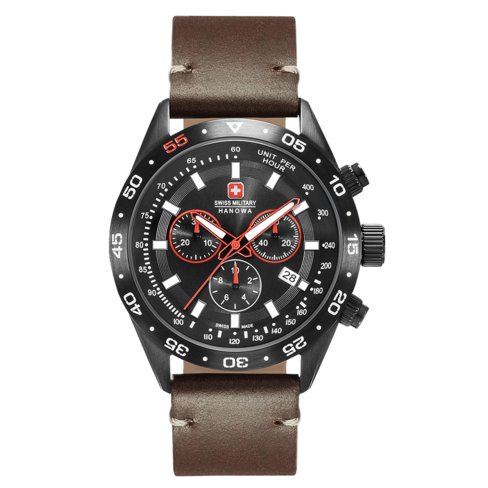 Orologio Hanowa Svizzero Militare CHALLENGER PRO Cronografo Uomo, Cassa 43mm Acciaio Nero, Vetro Zaffiro, Cinturino In Pelle